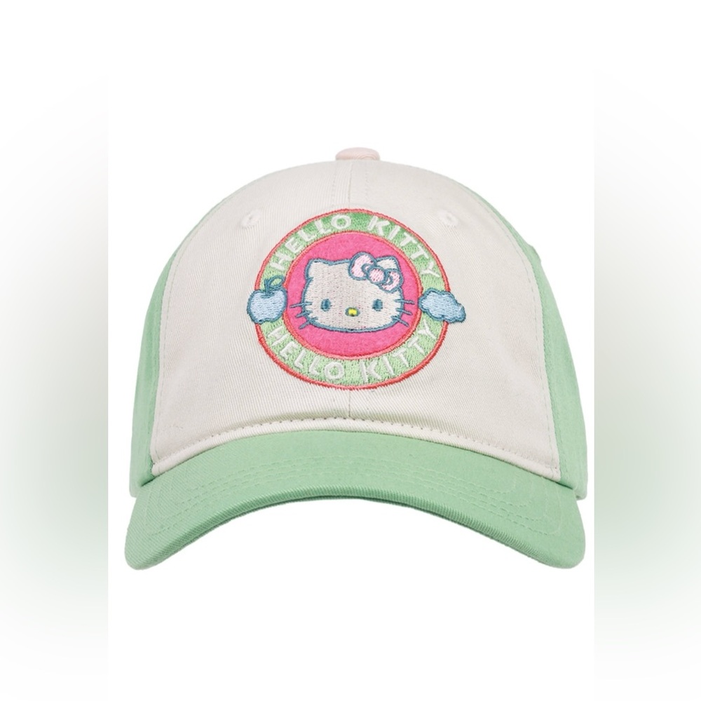 NWT Hello Kitty Girls Patch Baseball Cap, Green & White, One Size Fits Most